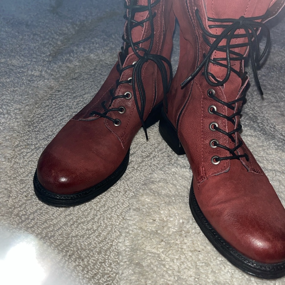 Women's Red Lace-Up Boots